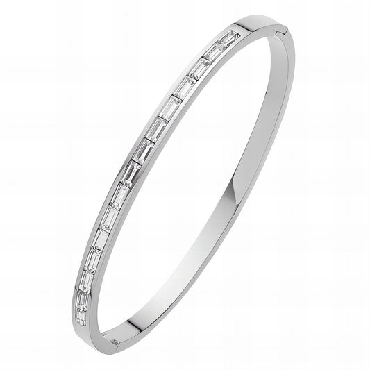 Maddison is a stainless steel bangle with a single row of square zirconia diamonds