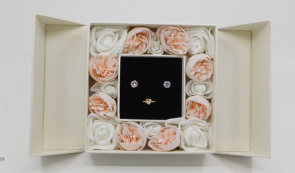 white rose and peach peony gift box