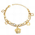 Rosie is a 18K AAA gold plated two chain bracelet with a rose and two crosses as charms