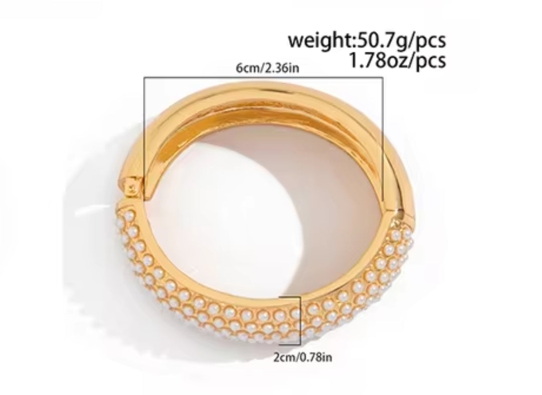 Ingrid gold bangle with 6 rows of pearls