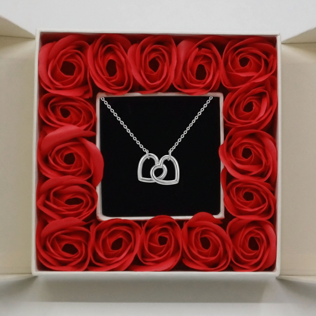 Anna Twin Heart Necklace in Red Rose Gift Box