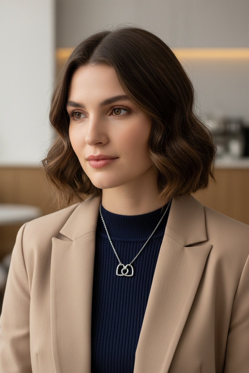 Anna Twin Heart Necklace on model
