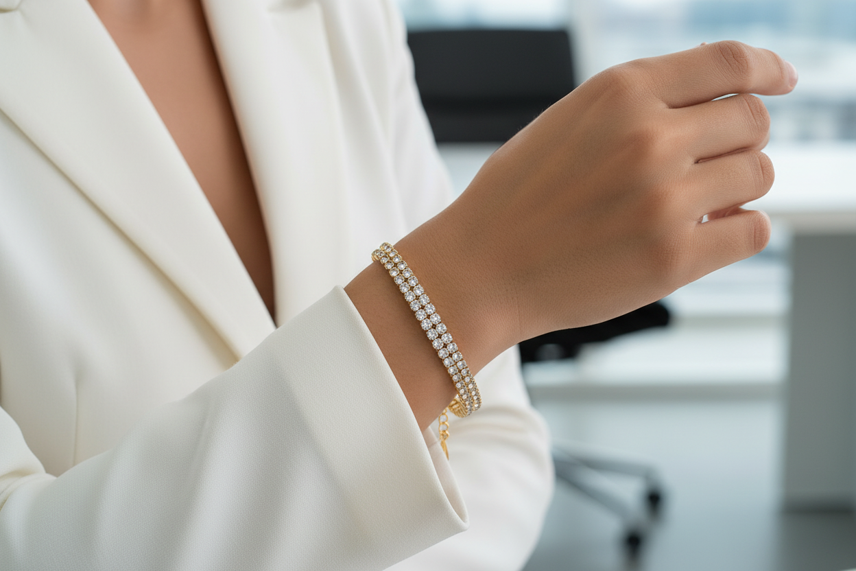 ASTRID bracelet close-up on model in white blazer