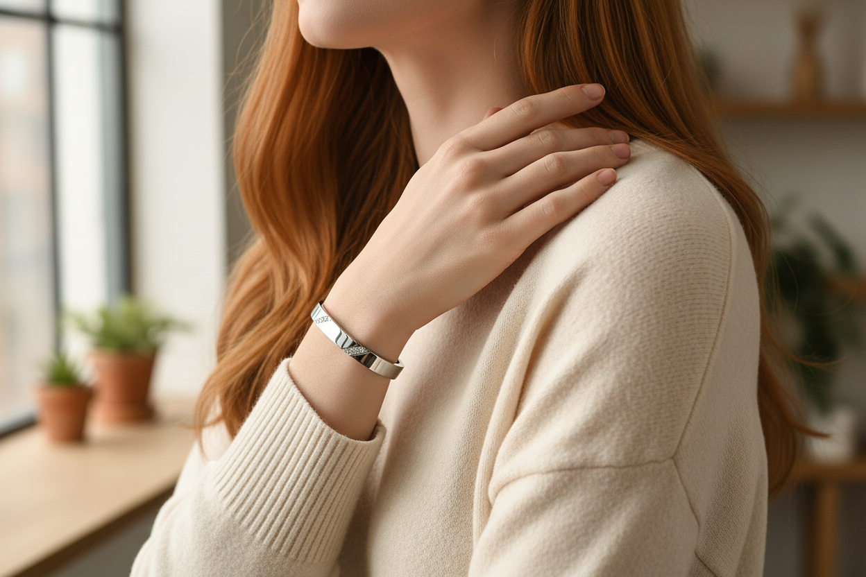 Bella Bangle on ginger hair model