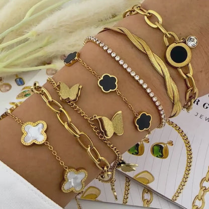 Daisy Green flower 18k gold plated bracelet