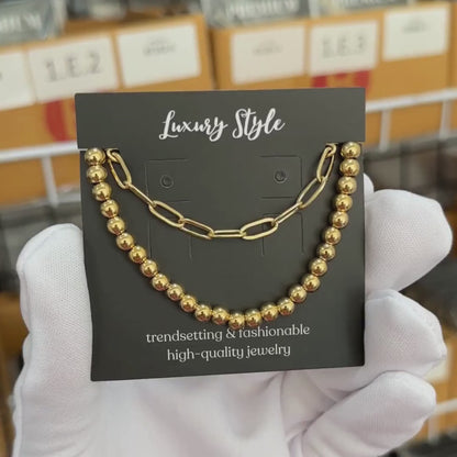 Lena 18K AAA gold plated two bracelets with beads and link chain