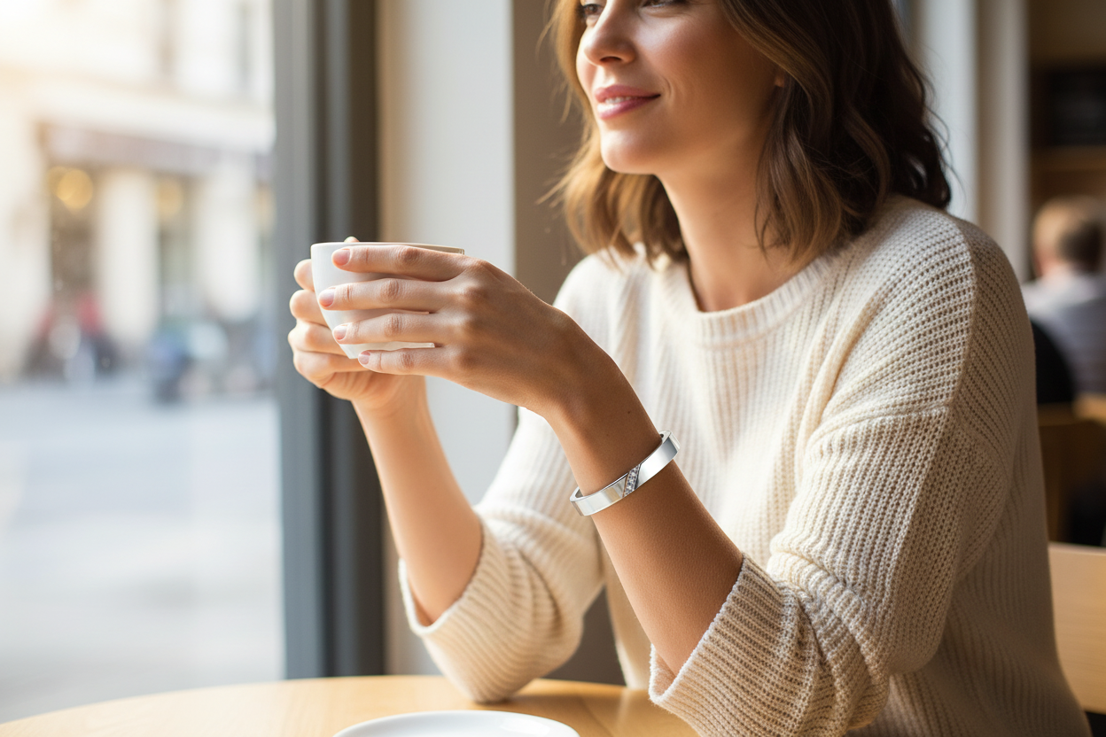 Woman in her 30s wearing Bella Bangle